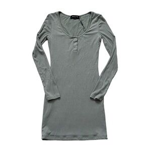 NWOT White Fox Ribbed Knit Long Sleeve Henley Mini Dress in Sage Size M